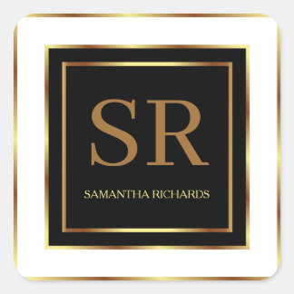 Svartvit och Guld monogram Geometric Fyrkantigt Klistermärke