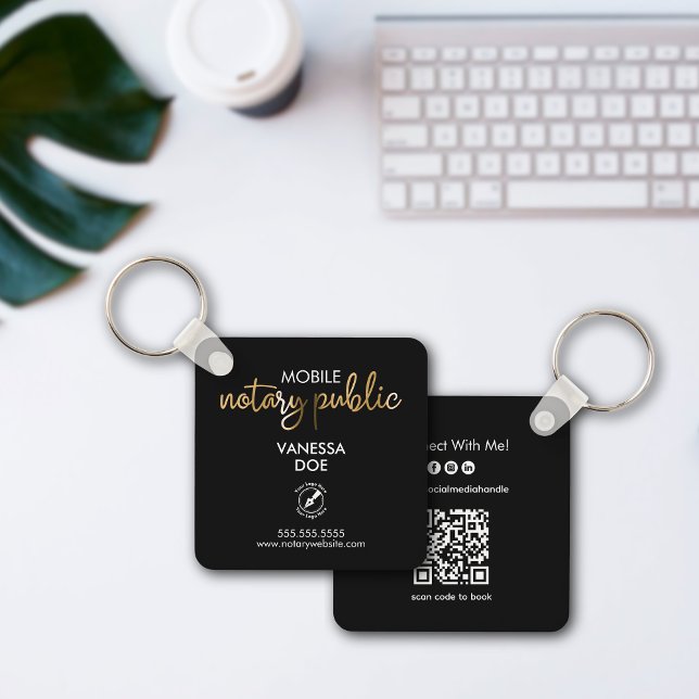 Svartvit och Guld-notär QR-Logotyp, affärstorget Nyckelring (Skapare uppladdad)