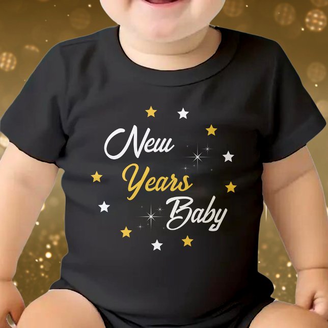 Svartvit och Guld Nya år T Shirt (Black White & Gold New Years Birthday Baby Bodysuit)