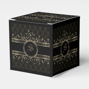 Svartvit och Guld Ornate gotiic Monogrammed Favor Presentaskar