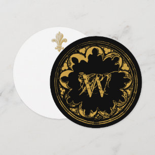 Svartvit och Guld Rustic Vintage Distress Monogram Tack Kort
