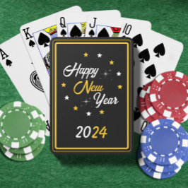 Svartvit och Guld Star Gott nytt år 2024 Casinokort