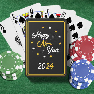Svartvit och Guld Star Gott nytt år 2024 Casinokort