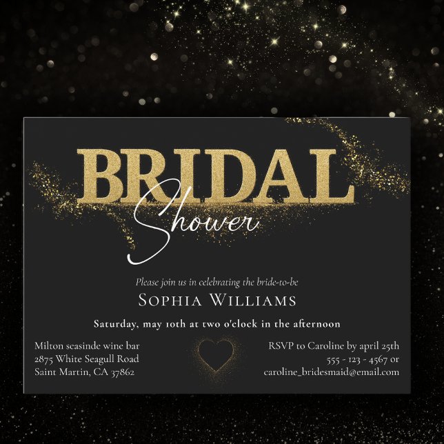 Svartvit och guldgul glitter-möhippa inbjudningar (Skapare uppladdad)