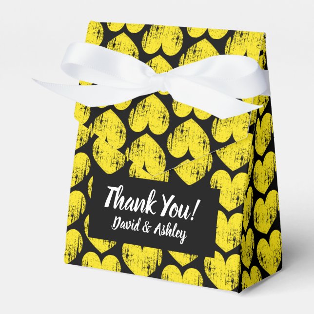 Svartvit och gult mönster bröllopsruta presentaskar (Framsidan Sidan)
