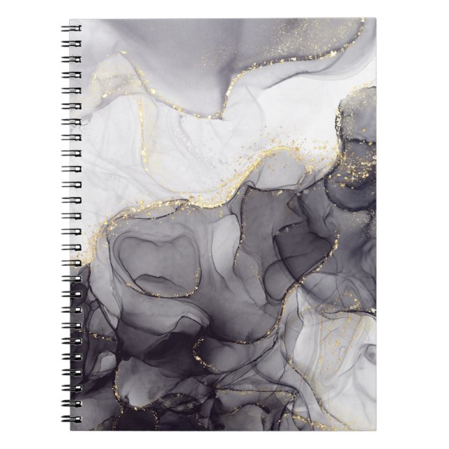 Svartvit och gyllene Marble Notebook Anteckningsbok (Framsidan)