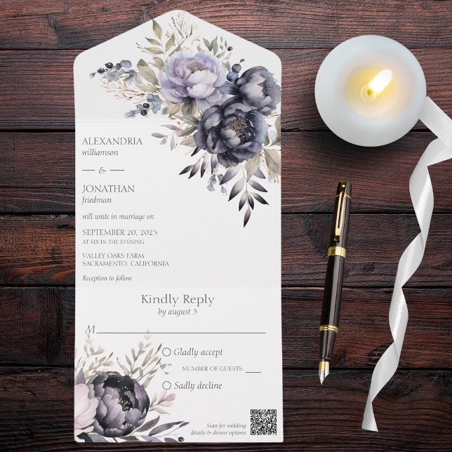 Svartvit och lavender-Blommigt QR-kod (Also available without QR code. )