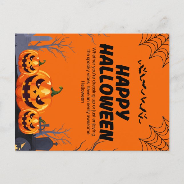 Svartvit och Orange Happy halloween Poster Vykort (Framsida)