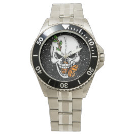 Svartvit och orange Skull och Monarch Butterfly Armbandsur
