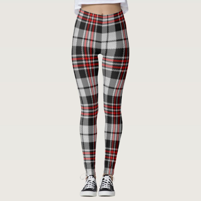 Svartvit och rödfärgad plagd leggings (Framsida)