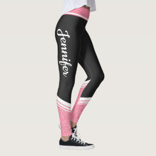 Svartvit och rosa blommigt vit rand och namn gigly leggings
