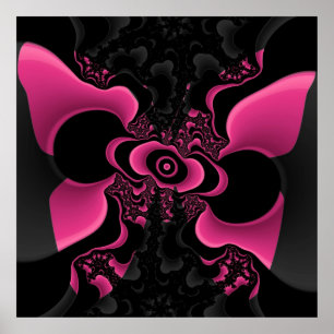 Svartvit och Rosa Butterfly Fractal Poster