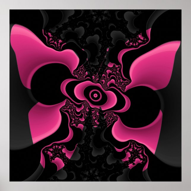 Svartvit och Rosa Butterfly Fractal Poster (Framsidan)
