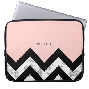 Svartvit och Rosa Chevrons Laptop Fodral