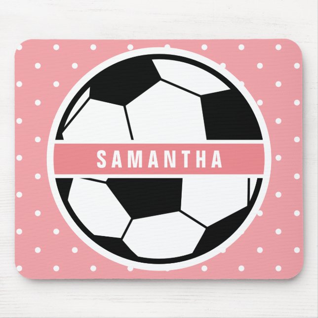 Svartvit och Rosa Girly Sporty Soccer Monogram Musmatta (Framsidan)