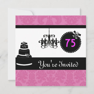 Svartvit och Rosa i 75:e Födelsedagsfest Inbjudningar