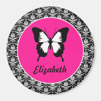 Svartvit och Rosa med Vingar Magnet