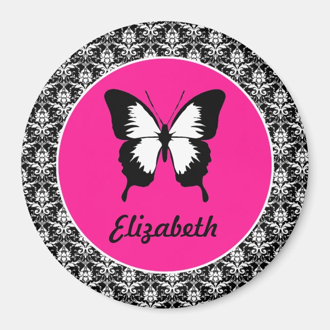Svartvit och Rosa med Vingar Magnet (Framsidan)