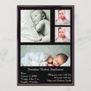 Svartvit och Rosa multifoto-Baby Ram Meddelande