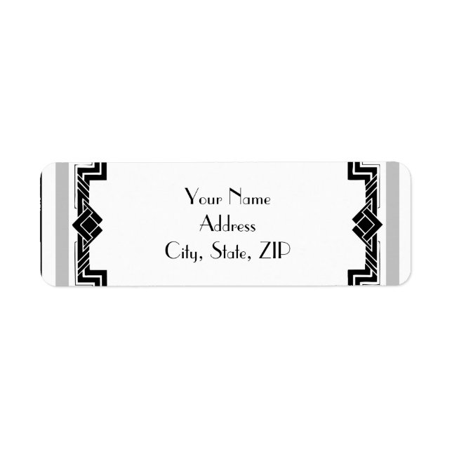 Svartvit och Silver Art Deco Ram Bröllop Returadress Etikett (Framsidan)