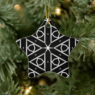 Svartvit och Silver Geometric mönster Julgransprydnad Keramik
