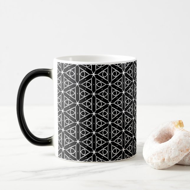 Svartvit och Silver Geometric mönster Magisk Mugg (Med munk)