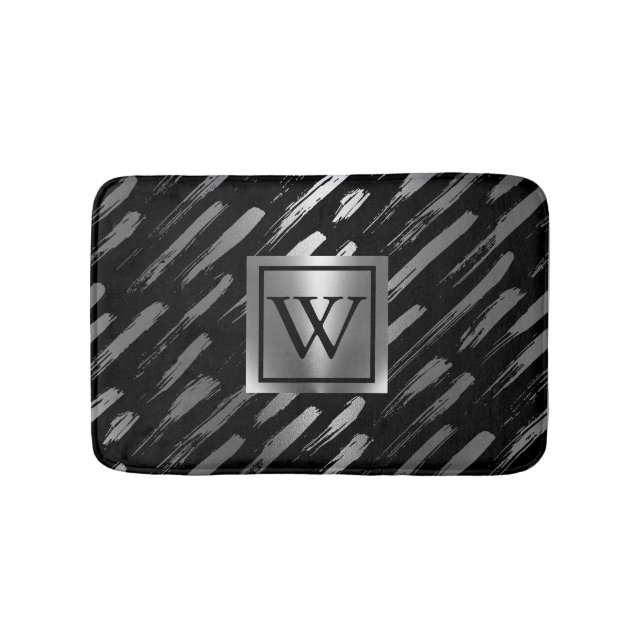 Svartvit och Silver metallisk Abstrakt Badrumsmatta (Framsidan)