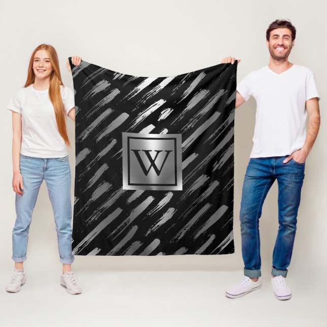 Svartvit och Silver metallisk Abstrakt Fleecefilt (På plats)