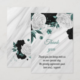 Svartvit och teal botanisk marmor tack kort