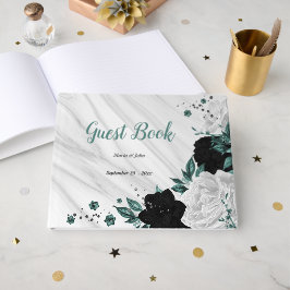 Svartvit och teatblommor grått botaniska marmor gästböcker