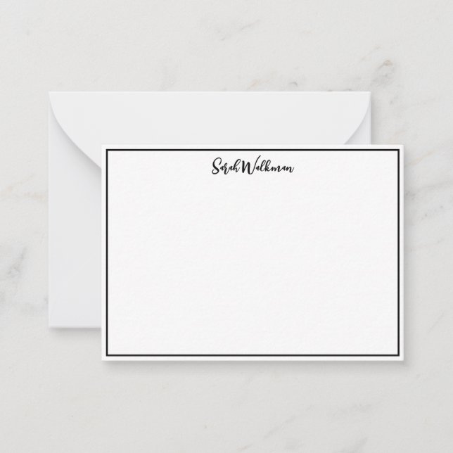 Svartvit och vit minimalistisk namn & blank anteckningskort (Framsida)