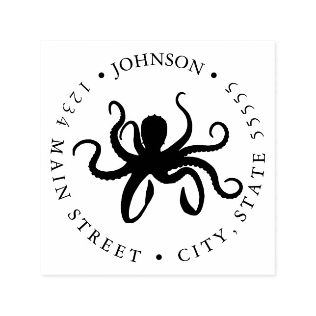 Svartvit oktopus Silhouette Returetikett Självfärgande Stämpel (Design)