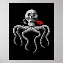 Svartvit oktopus Skull med Röd ros