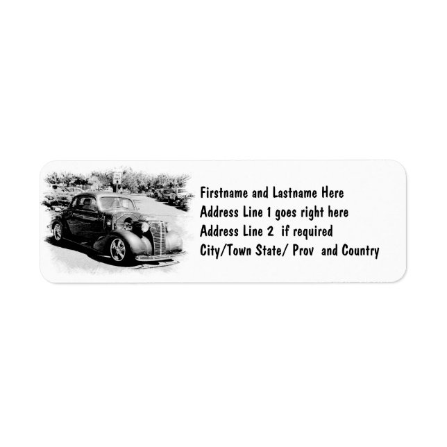 Svartvit Oldie - Vintage Auto Returadress Etikett (Framsidan)