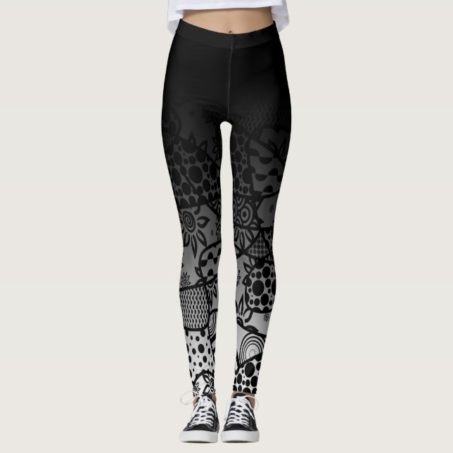 Svartvit Ombre med svartvitt Mönster Abstrakt 3 Leggings (Framsida)