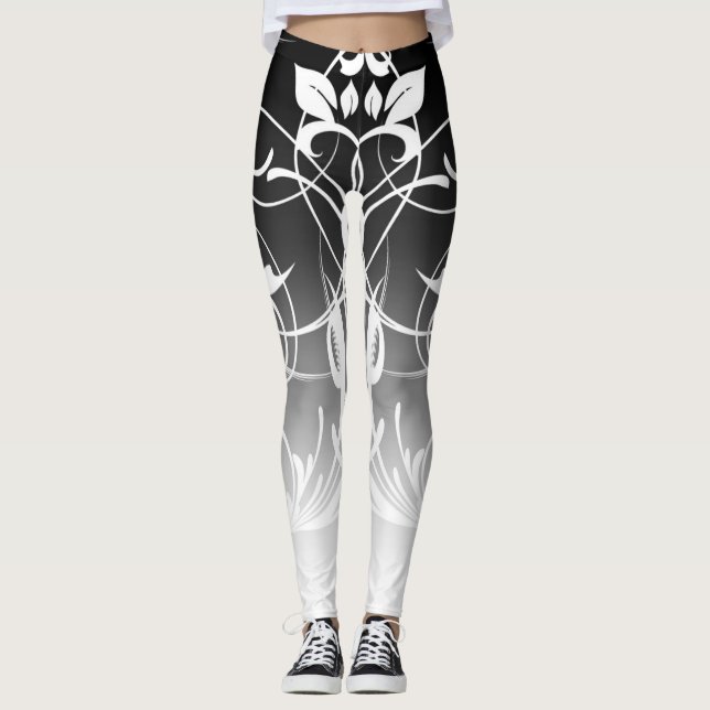 Svartvit Ombre Swirl Leggings (Framsida)