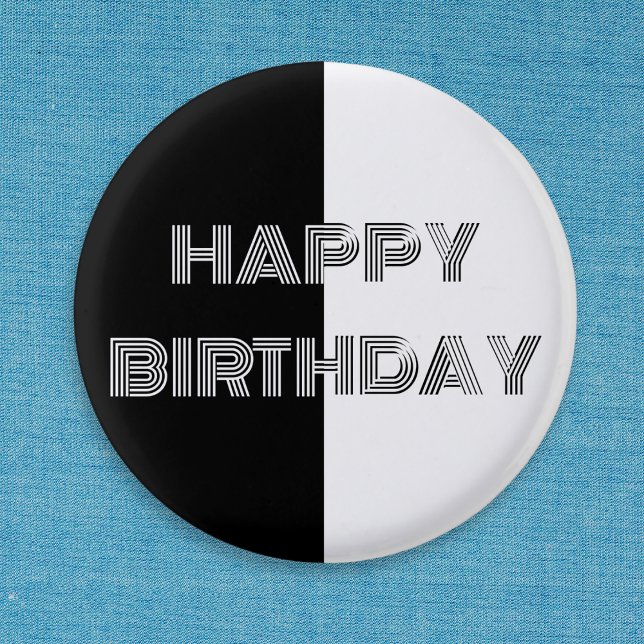 Svartvit Op Art-Coola Snyggt Grattis på födelsedag Knapp (A 'Happy Birthday' button badge in black and white op-art style)