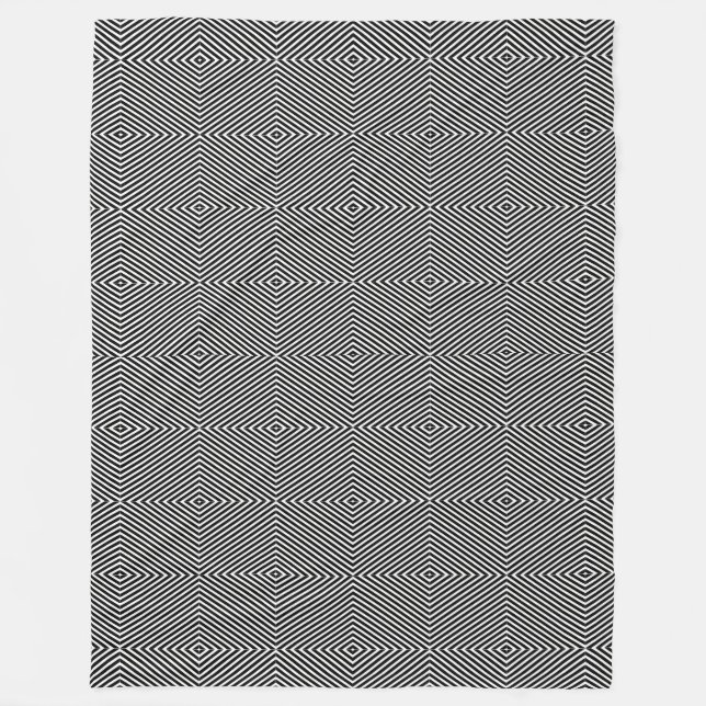 Svartvit Op Art Diamond Rand Geometric Fleecefilt (Framsidan)