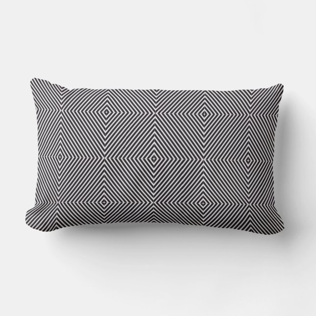 Svartvit Op Art Diamond Rand Geometric Lumbarkudde (Framsida)