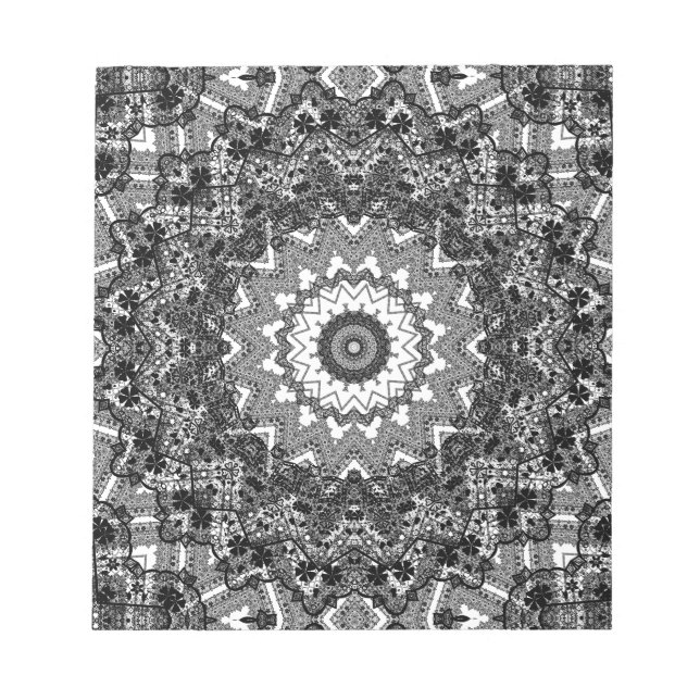 Svartvit, öppet arbete, mandala anteckningsblock (Framsida)