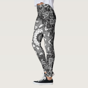 Svartvit, öppet arbete, mandala leggings