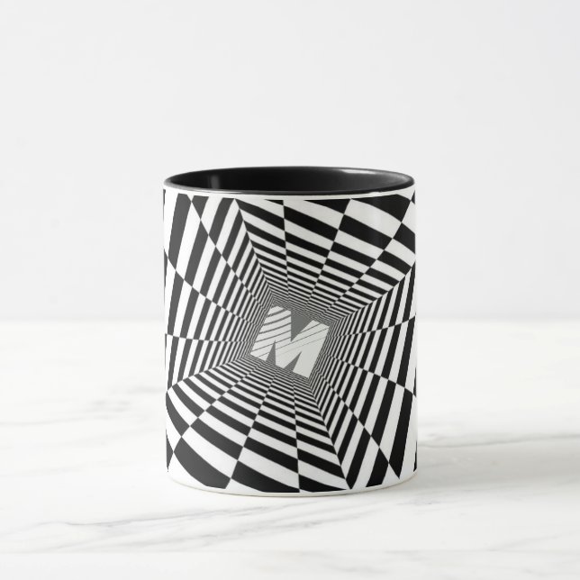 Svartvit optisk Illusion, vitt monogram Mugg (Center)