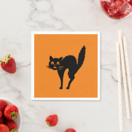 Svartvit orange för Halloween-katt papper Pappersservett