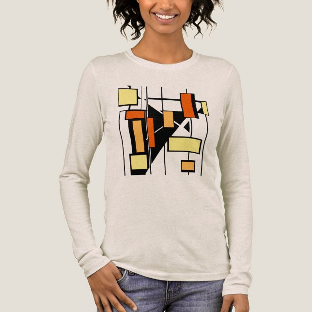 Svartvit Orange i gult, former MCM-liknande konst T Shirt (Framsida)