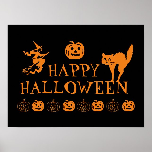Svartvit orange i happy halloween poster (Framsidan)