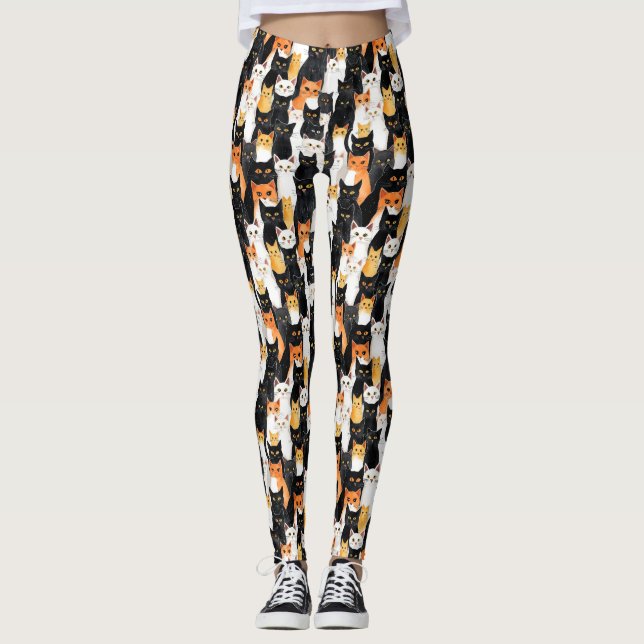 Svartvit Orange Leggings (Framsida)