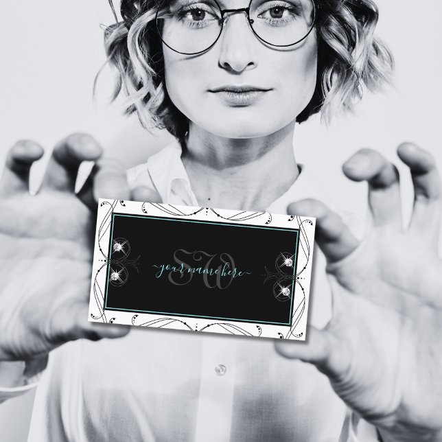 Svartvit, orange, mousserande diamanter Monogram Visitkort (Skapare uppladdad)