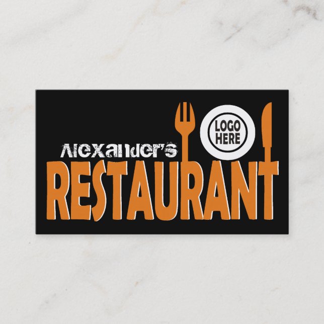Svartvit orange på matarplatta för restauranger visitkort (Framsida)