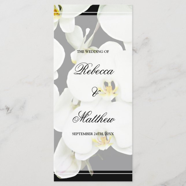 Svartvit orchid-Bröllopsprogram Program (Framsida)