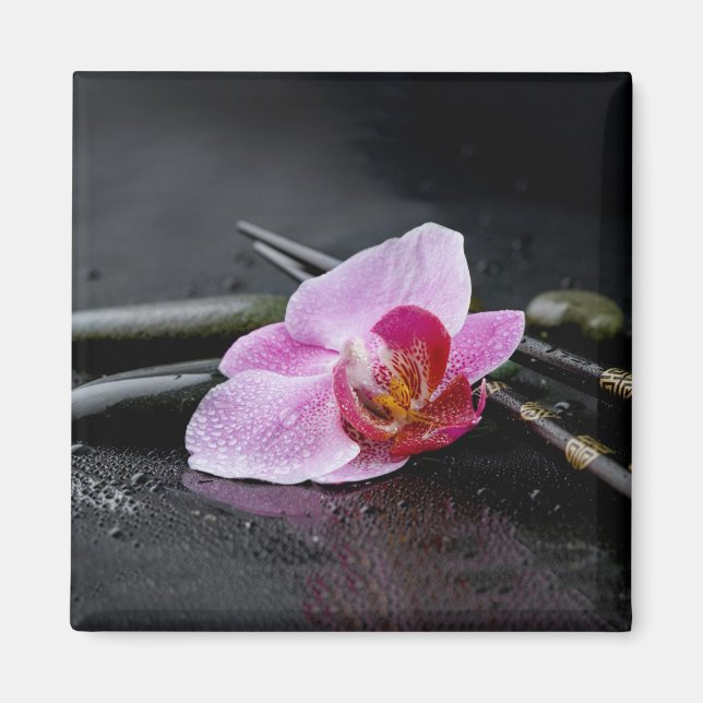 Svartvit orchid magnet (Framsidan)